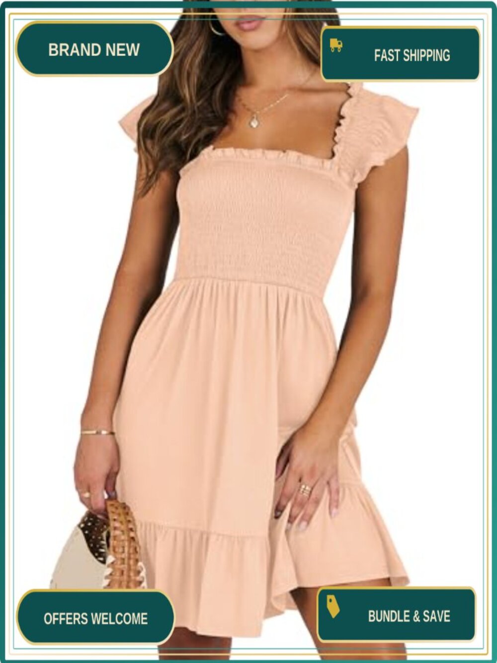 Womens Casual Summer Dress Boho Smocked Beach Sundress